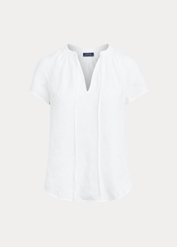 Polo Ralph Lauren Linen Tie-Neck Bluse Dame Danmark (SXNPU6809)